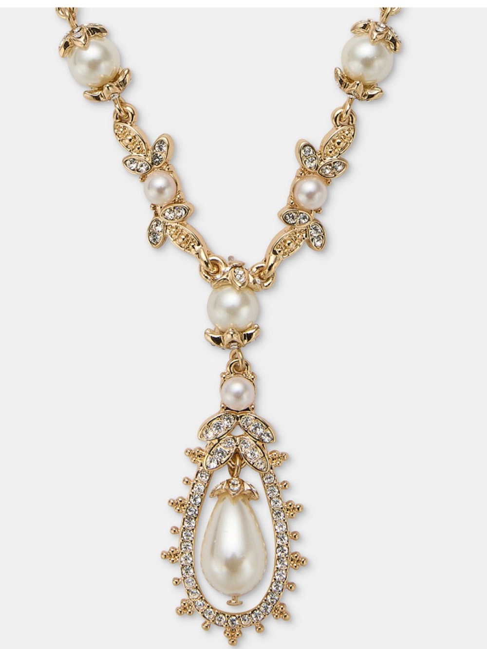 Marchesa Crystal & Imitation Pearl Lariat Necklace, 16" + 3" extender - Picture 2 of 8